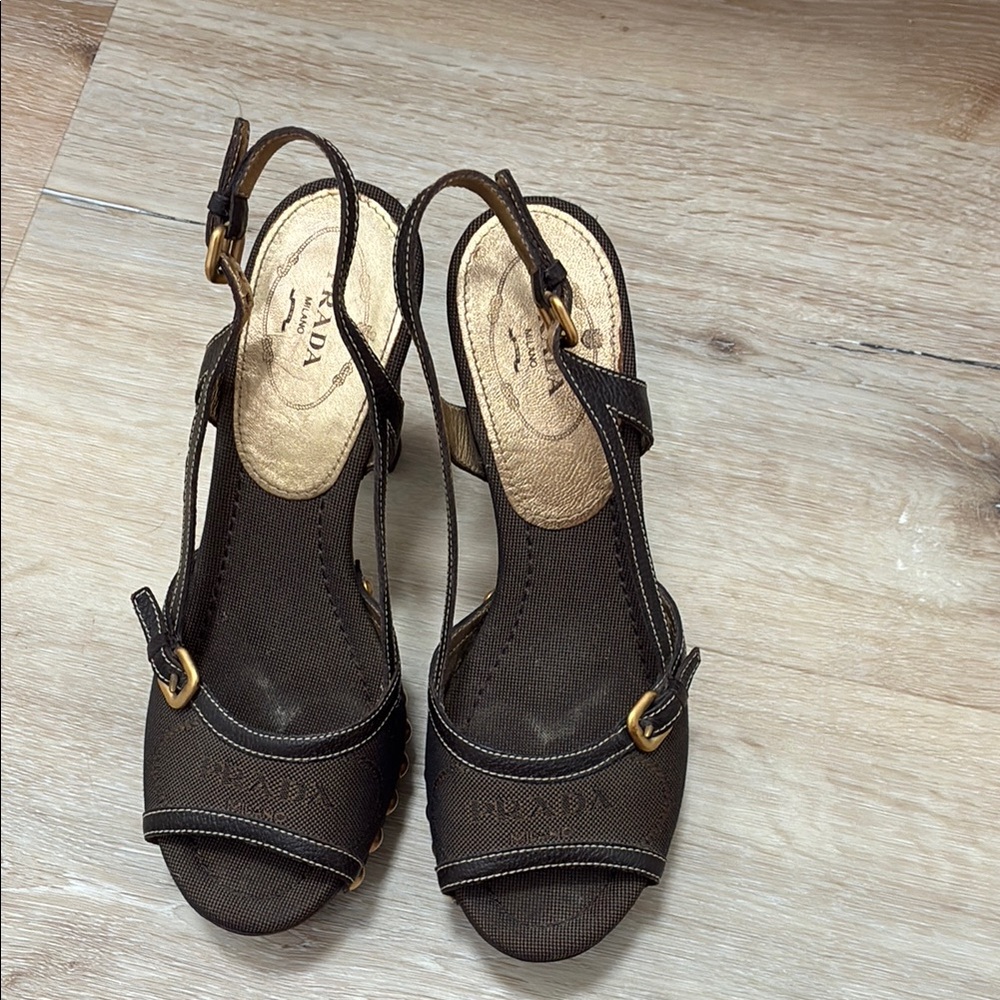 Prada Brown Sandals with Slingback Design and Peep-Toe